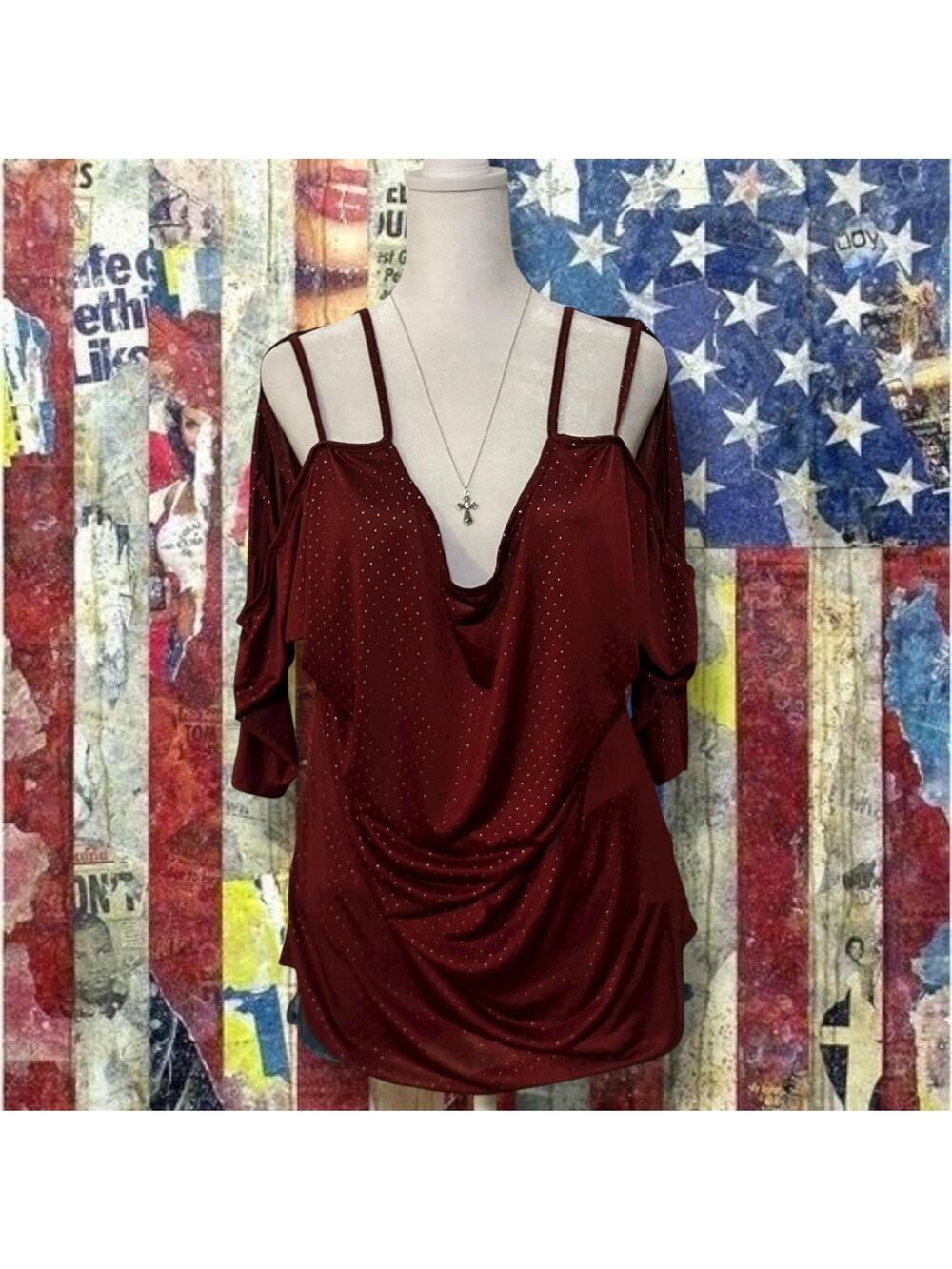 deep wine red tone micro-stud dots shimmer top